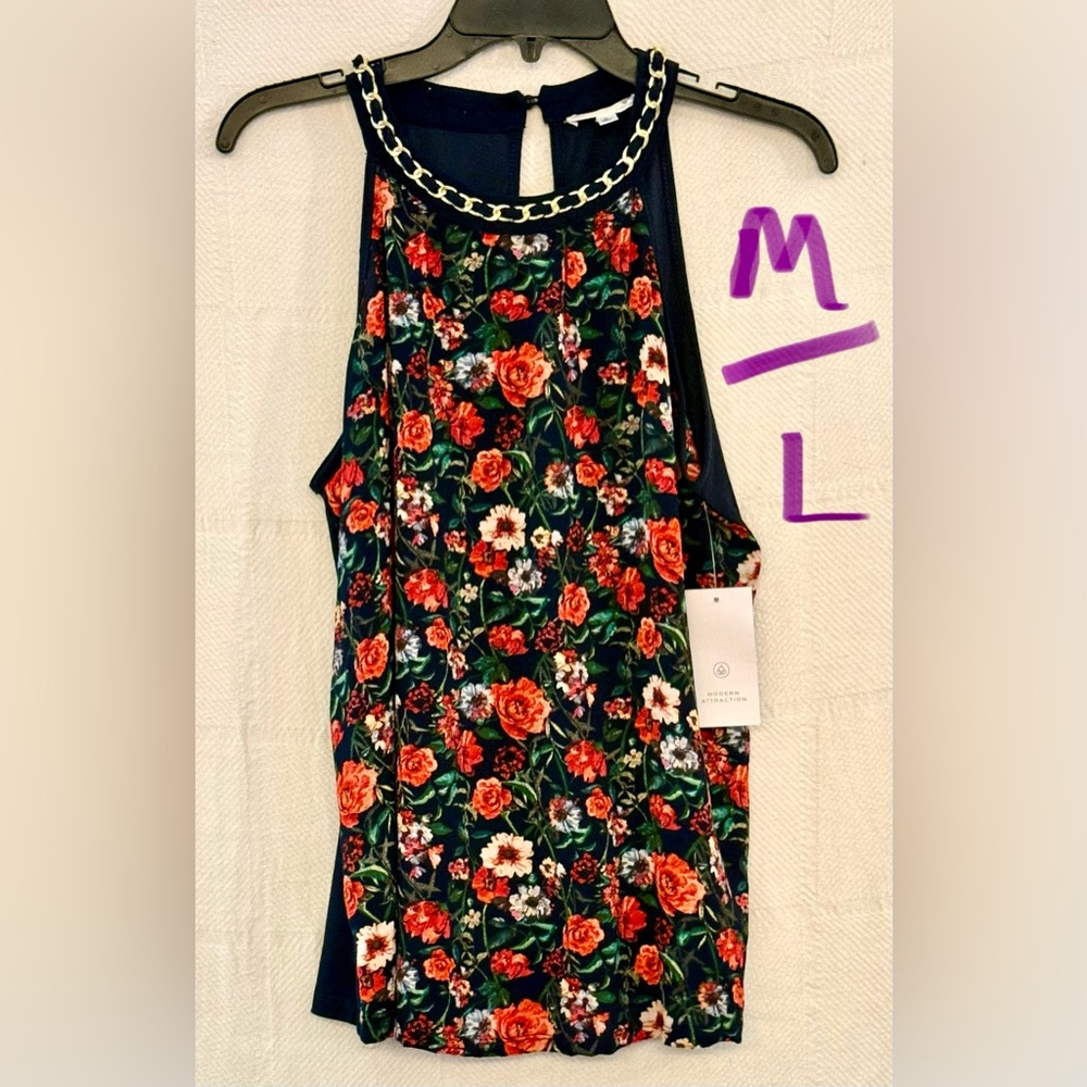Floral Chain-Trim Navy Women's Tank Top
